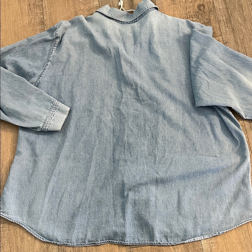 Susan Bristol Light Blue Denim Shirt Embroidered Collar Button Front Size 3W - Picture 5 of 7